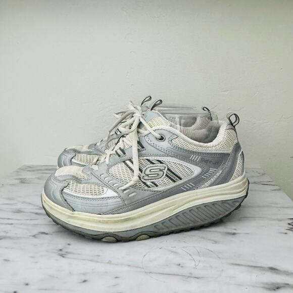 Skechers White And Gray Shape Ups Sneakers Women’s Size 7.5 - Picture 1 of 9